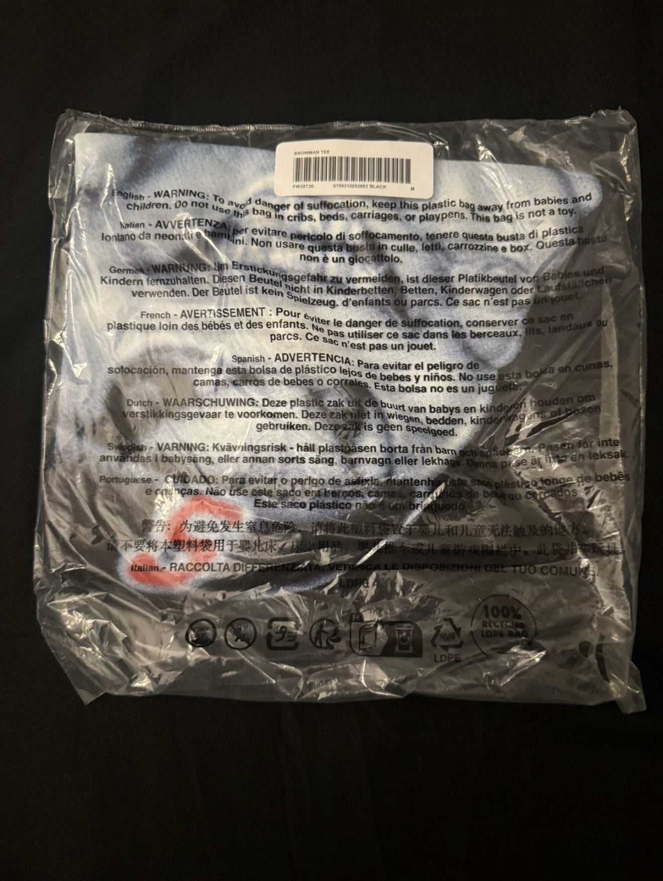 Supreme Snowman Tee Black FW25 Art Dealer ☃️