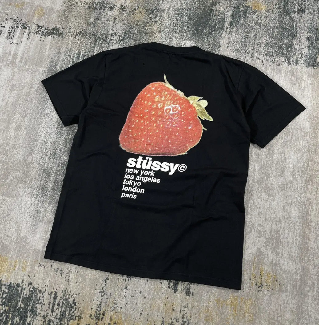 Stussy Strawberry Tee – Black SS22 Graphic T-Shirt